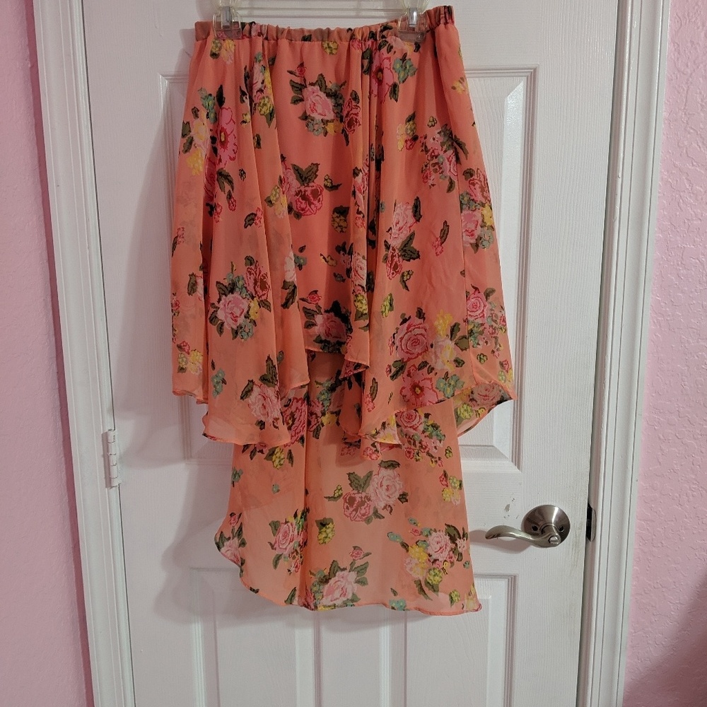 Coral high-low skirt